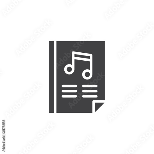 Paper with music note vector icon. filled flat sign for mobile concept and web design. Song book simple solid icon. Symbol, logo illustration. Pixel perfect vector graphics