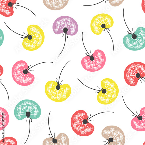 Fototapeta Naklejka Na Ścianę i Meble -  seamless pattern with colorful dandelions   -  vector illustration, eps