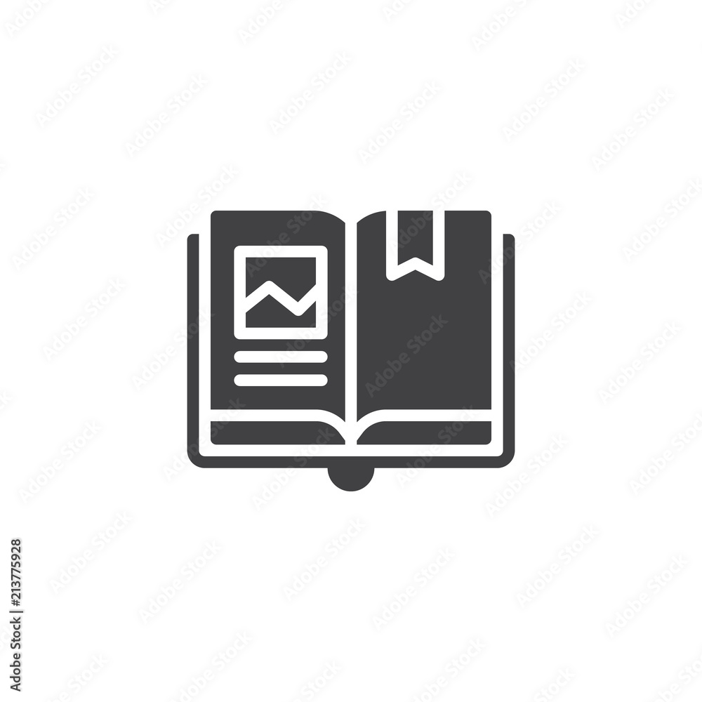 Open book with bookmark vector icon. filled flat sign for mobile concept and web design. Reading simple solid icon. Symbol, logo illustration. Pixel perfect vector graphics Open book with bookmark vector icon. filled flat sign for mobile concept and web design. Reading simple solid icon. Symbol, logo illustration. Pixel perfect vector graphics