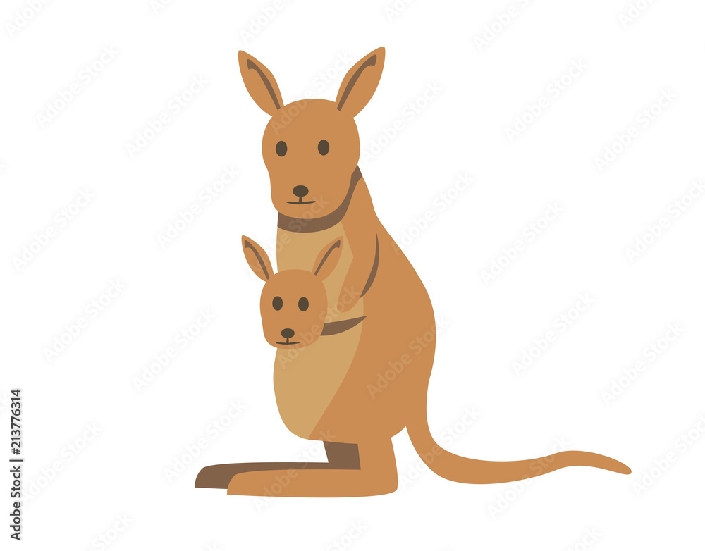 Cute kangaroo with baby. Flat vector illustration. Isolated on white background. Cute kangaroo with baby. Flat vector illustration. Isolated on white background.