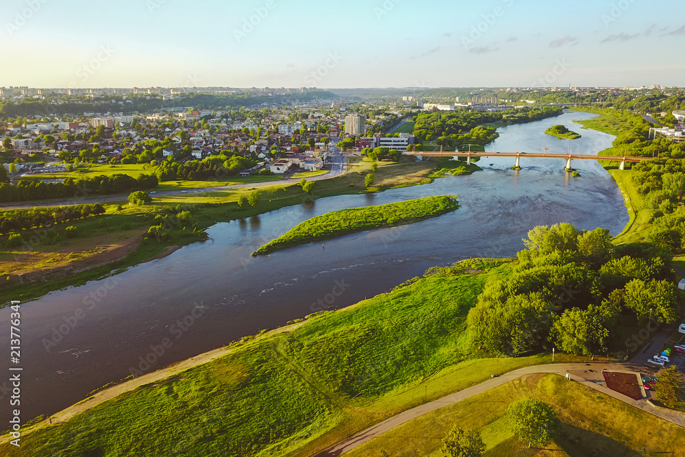 Aerial view of Kaunas city center, Lithuania