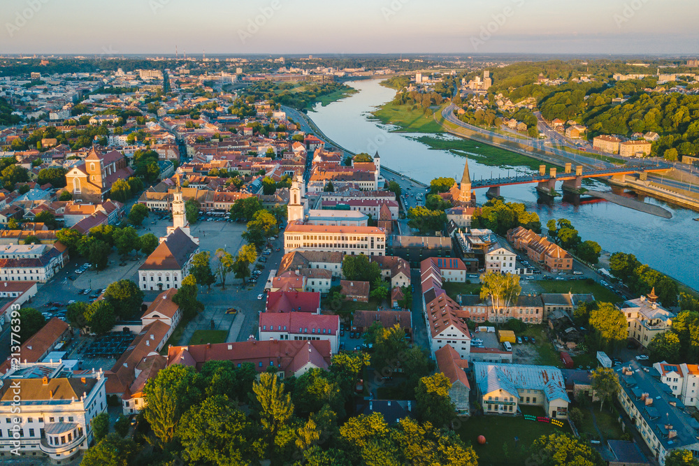 Aerial view of Kaunas old town, Lithuania