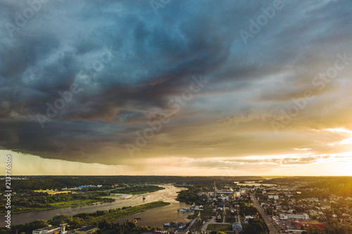 Sunmer sunset. Aerial view of Kaunas city center, Lithuania