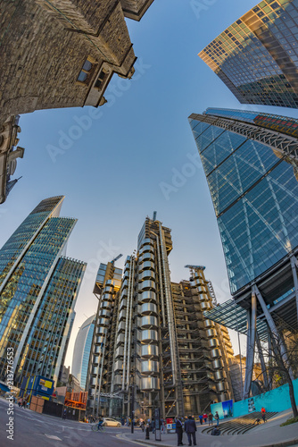UK, England, London, The City, including Lloyd's Building and The Cheesegrater (122 Leadenhall Street) photo