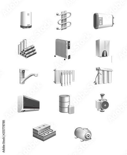 construction materials appliances electric heater tank radiator icons