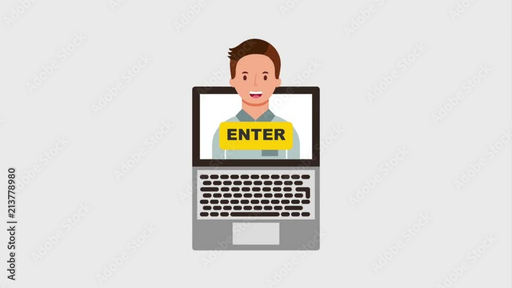 man on screen laptop enter video blogger animation hd man on screen laptop enter video blogger animation hd
