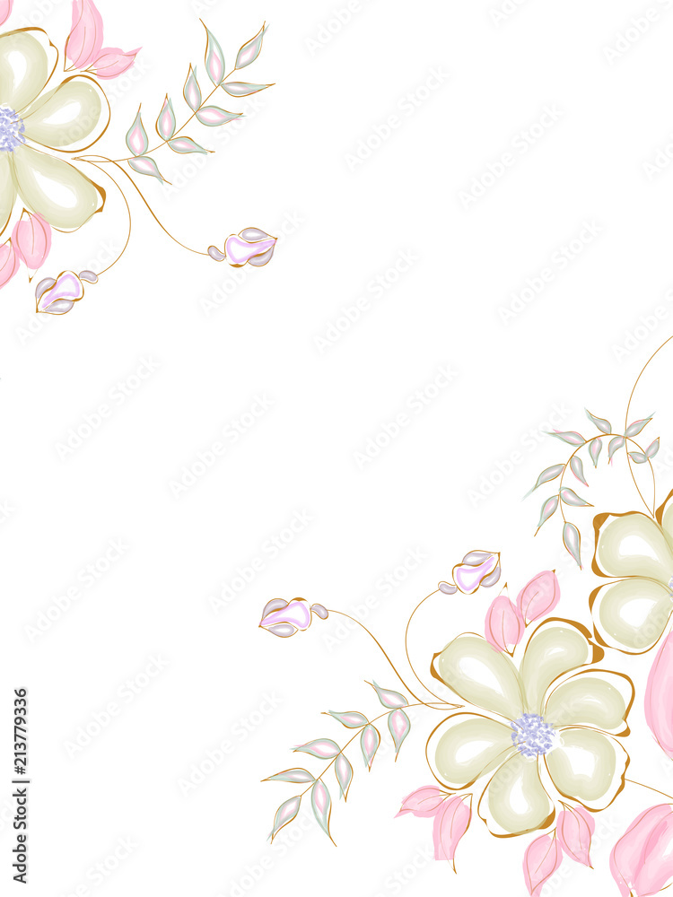 Flat style cherry flowers with buds and leaves. Flat style cherry flowers with buds and leaves.