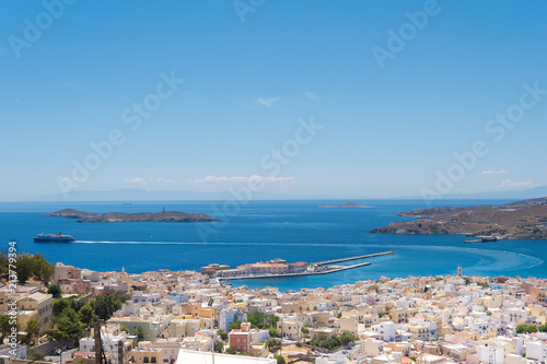 The city of Ermoupolis and the port of Syros island, Cyclades, Greece
