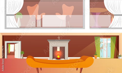 Living room interior design with lcd screen and armchair.