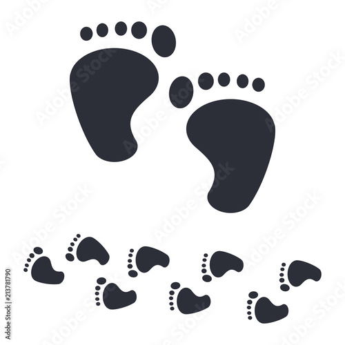 Baby footprint and children's tracks icons isolated on a white background.