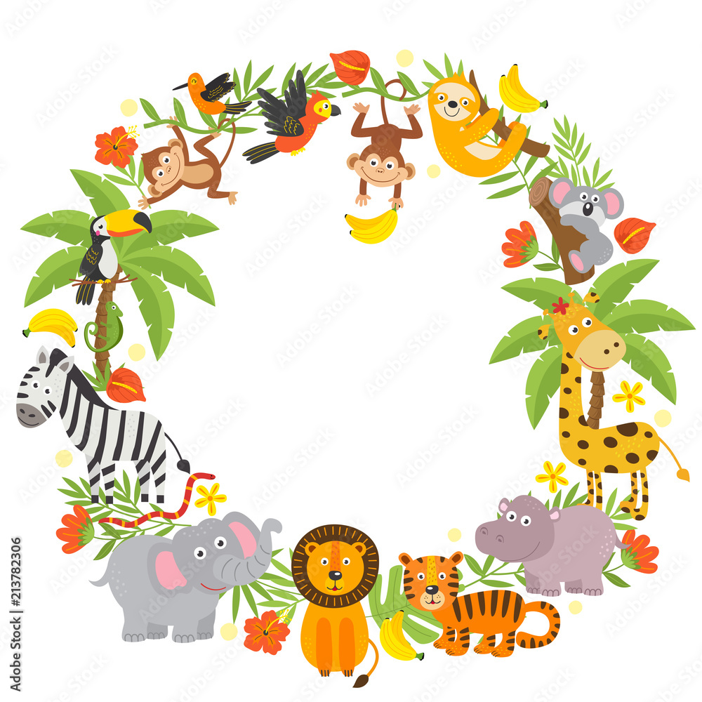 Naklejka premium rama ze zwierzętami dżungli - ilustracja wektorowa eps
