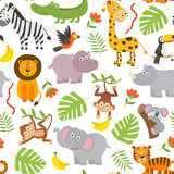 seamless pattern jungle animals  on  white background  -  vector illustration, eps