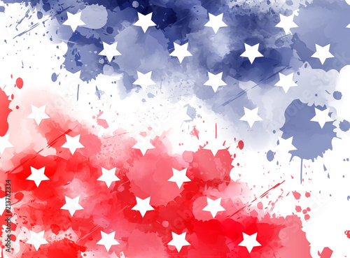 Watercolor background in USA flag colors with stars