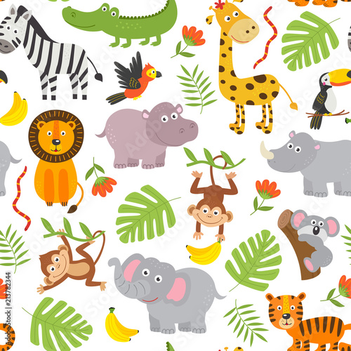 seamless pattern jungle animals  on  white background  -  vector illustration  eps