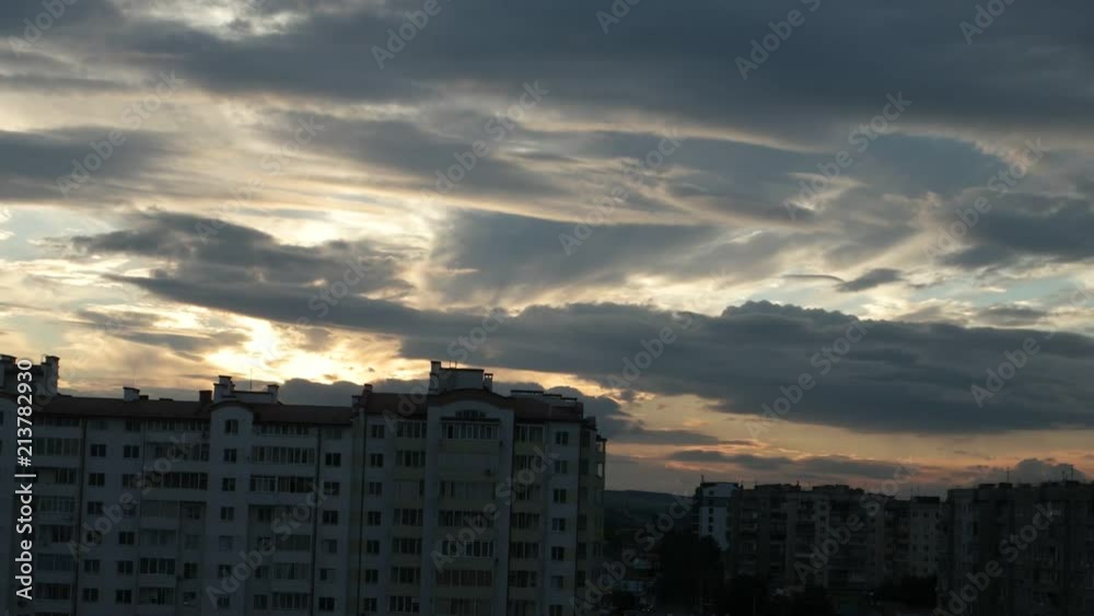 Majestic sunset above the city, Ivano- Frankivsk, Ukraine, time lapse Majestic sunset above the city, Ivano- Frankivsk, Ukraine, time lapse