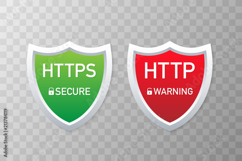 HTTP and HTTPS Protocols. Safe and Secure Wev Browsing. Vector Illustration.