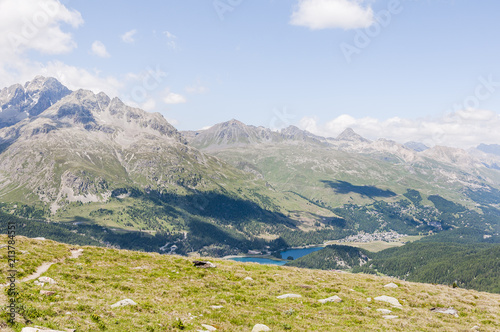 Silvaplana, Corvatsch, Wanderweg, Seenplatte, Silvaplanersee, Champfèrsee, Piz Julier, Julierpass, Oberengadin, Graubünden, Sommer, Schweiz