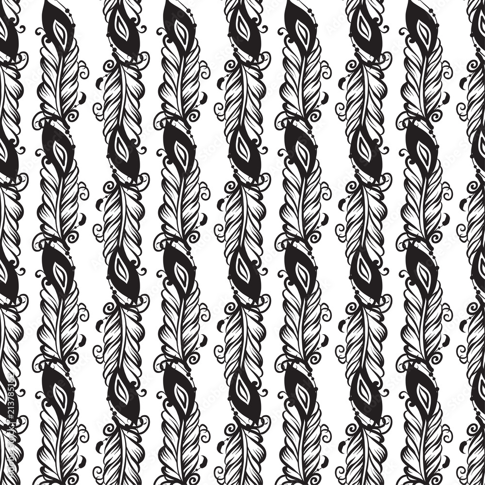 Fototapeta premium Seamless pattern with drawing of feathers