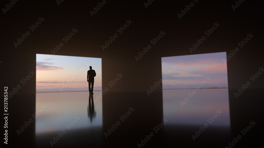 Obraz premium man standing by the open door