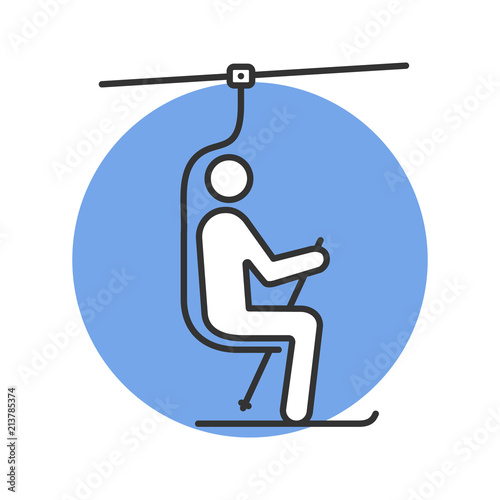 Ski chairlift with skier color icon
