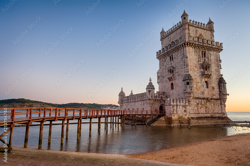 The Belem Tower in Lisbon, Portugal near sunset
