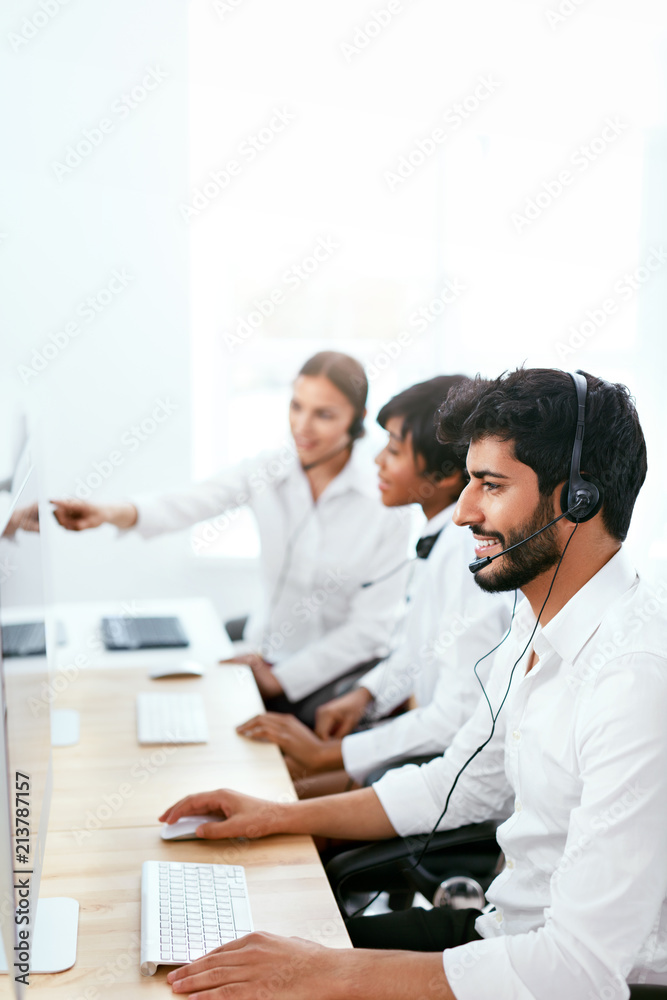 Fototapeta premium Operators Working On Hotline In Call-Center