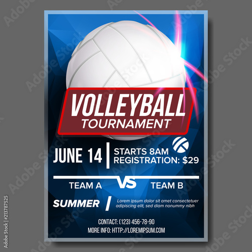 Volleyball Poster Vector. Sport Event Announcement. Ball. Banner Advertising. Event Promo. Template Design. Professional League. Summer Game. Volley. A4 Size Event Illustration
