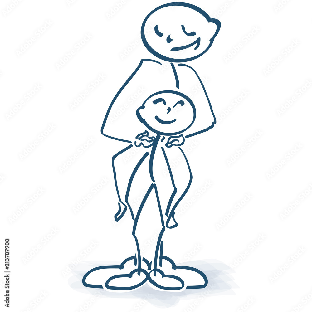 Strichmännchen hält und schützt ein Kind Strichmännchen hält und schützt ein Kind