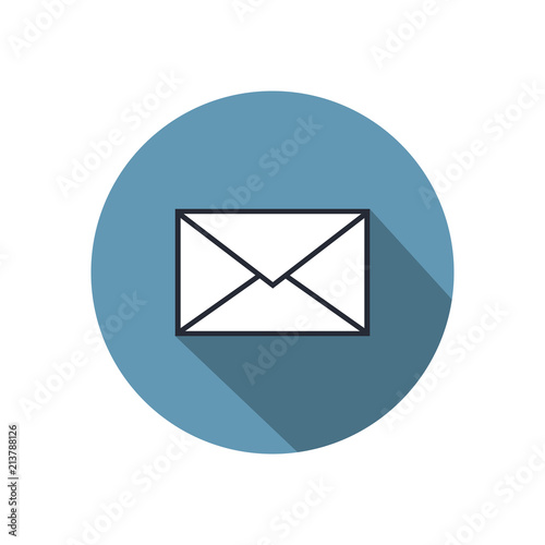 Mail sign icon or envelope icon with shadow on a light background for website design in flat style. Newsletter icon, message icon. Vector illustration, eps10