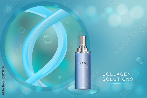 Beauty product, blue cosmetic container with advertising background ready to use, luxury skin care ad, vector illustration.