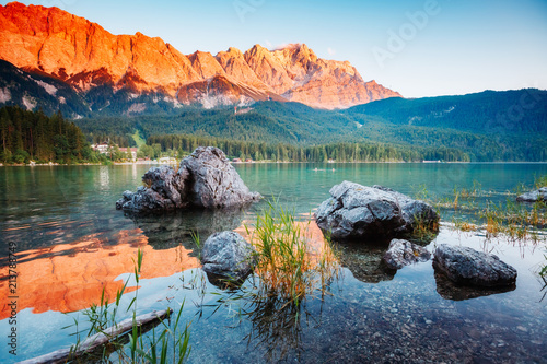 A look at the famous lake Eibsee in sunligth. photo