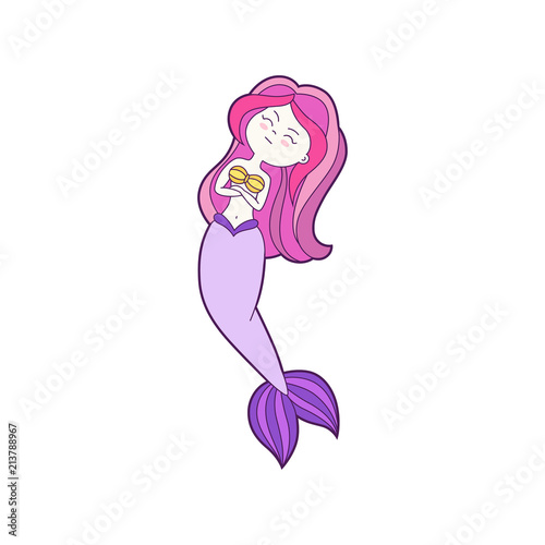 Funny cartoon mermaid. Patch, badge sticker. Icons, pattern for clothes, t-shirts, print, web design, postcards. Vector doodle illustration with cartoon comic character