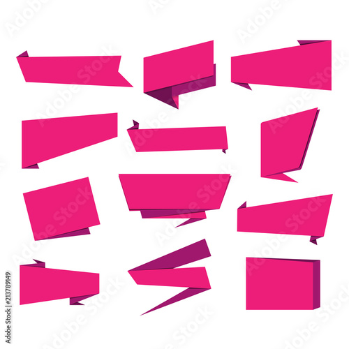 Pink banner ribbon and badge vector set isolated background. Vector illustration, eps10