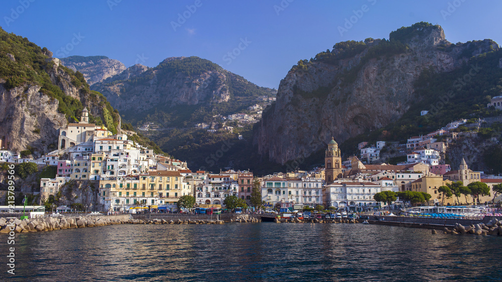 Fototapeta premium Amalfi, viewed from a ferry boat - Amalfi Coast, Italy
