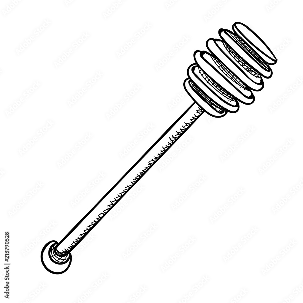 wooden stick for honey, vector image,black and white drawing wooden stick for honey, vector image,black and white drawing