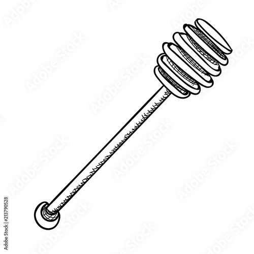 wooden stick for honey, vector image,black and white drawing