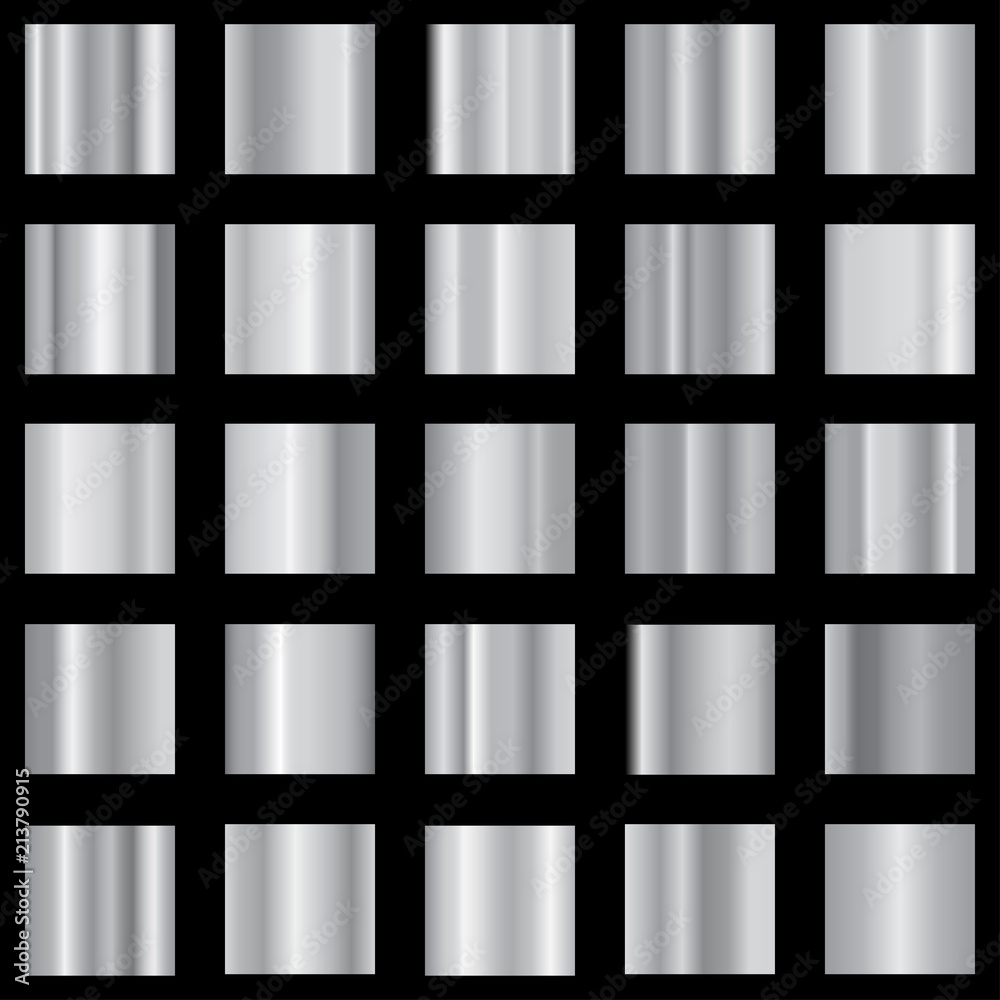 Set of silver gradient. Metallic gradient collection. Vector. Stock