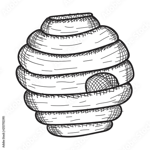 sketch bee hive,house for honey bee,vector image,outline style,black and white picture