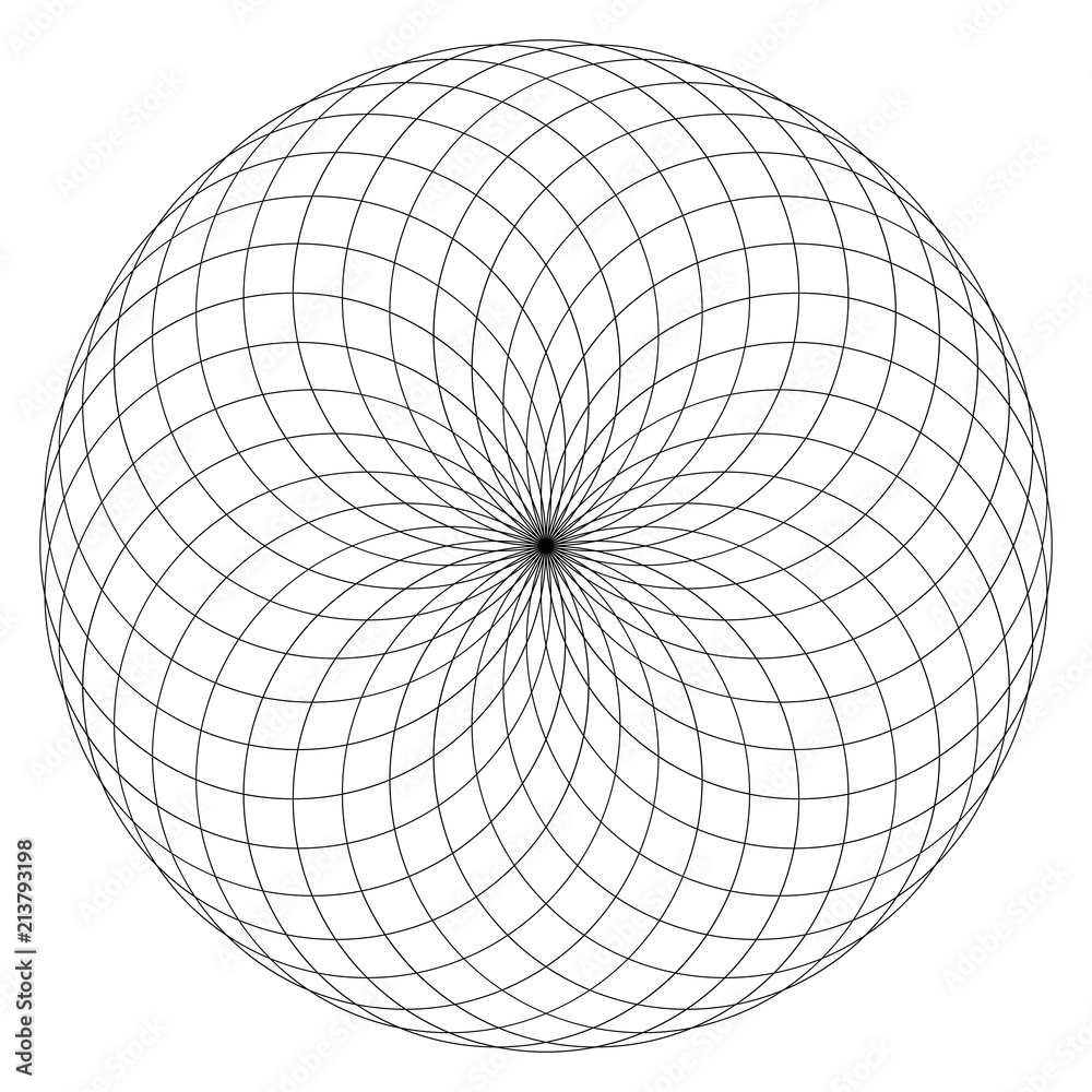 Geometrical figure on black and white. Sacred Geometry Torus Yantra or Hypnotic Eye vector illustration