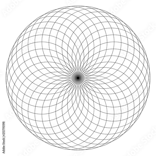 Geometrical figure on black and white. Sacred Geometry Torus Yantra or Hypnotic Eye vector illustration