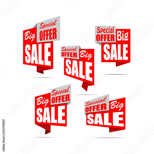 Set of sale banners. Red discount posters. Special offer. Vector illustration, eps10