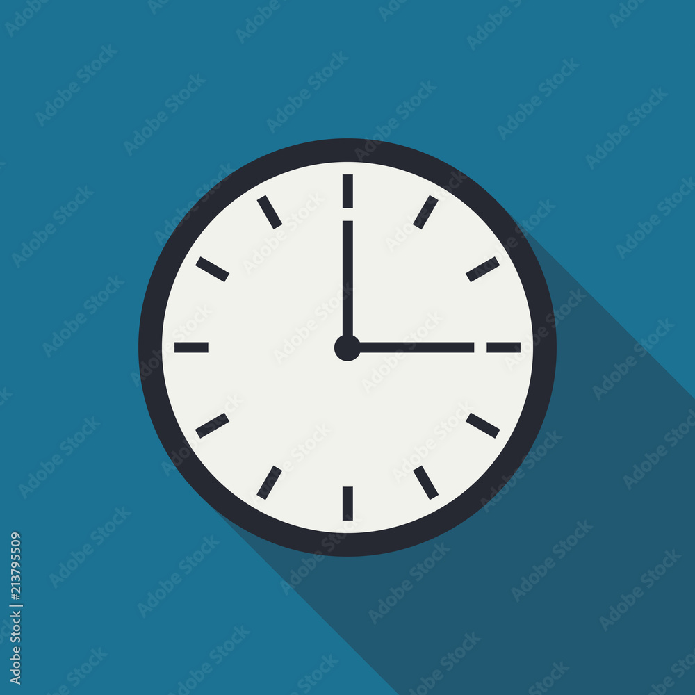 Clock icon design on a blue background. Three o'clock. Vector, eps10 Clock icon design on a blue background. Three o'clock. Vector, eps10
