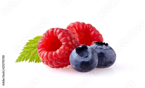 fresh raspberries with blueberry isolated