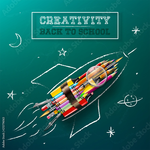 Creativity Concept - Rocket With Supplies - Back To School