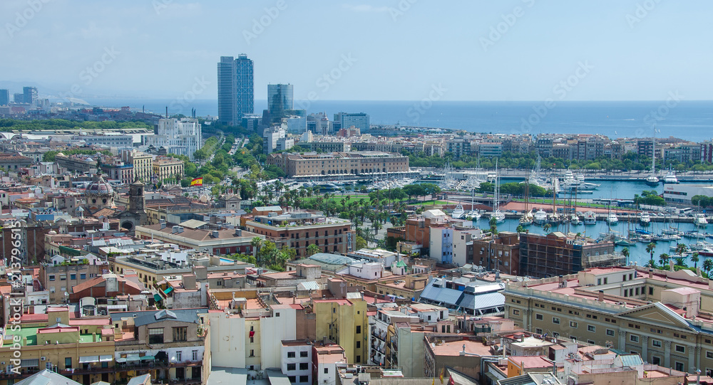 Aerial Panorama view of Barcelona city