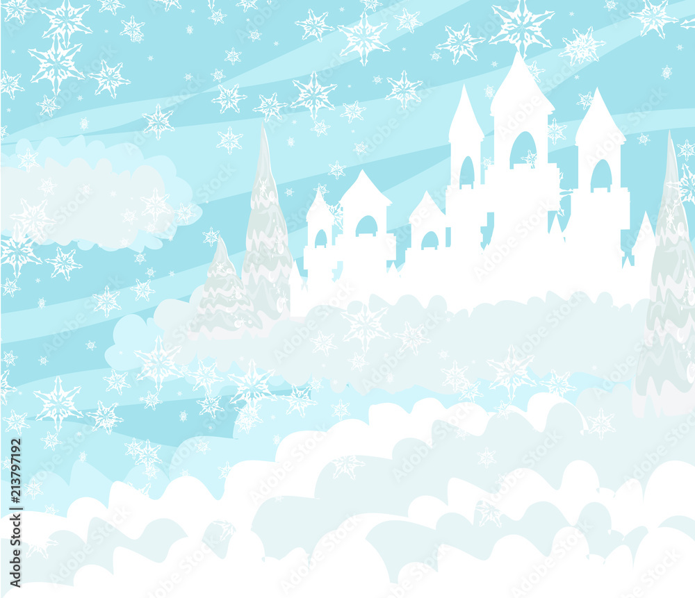 Magic winter landscape with castle.