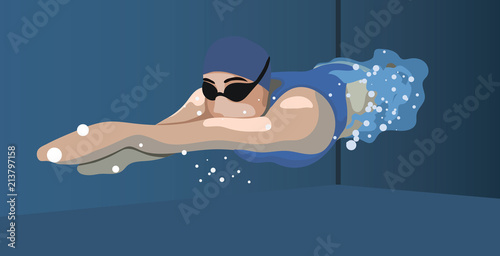 Swimmers in competition, swim, sport, vector. Summer, water, sea.