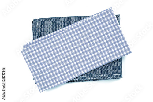 the blue checkered napkin table clothes on white background.