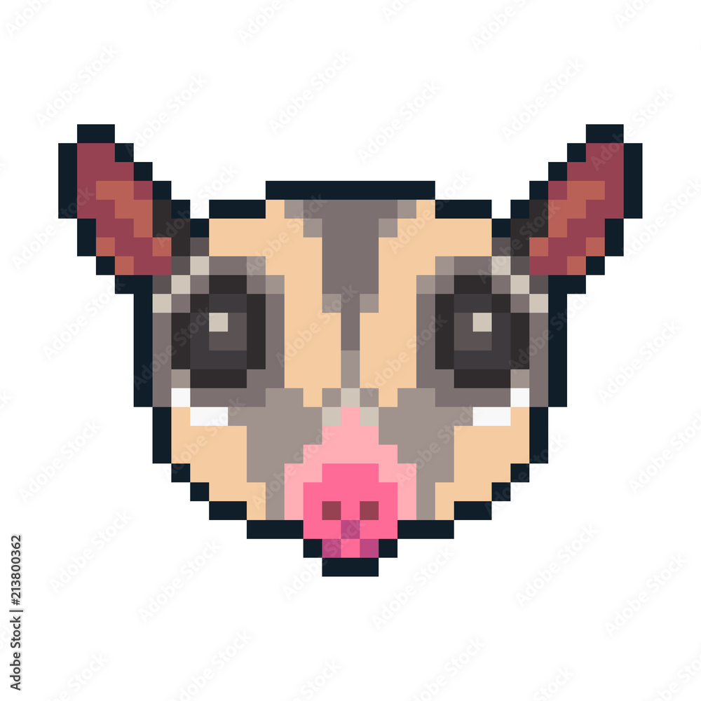 Pixel art sugar glider icon isolated on white background. Pixel art sugar glider icon isolated on white background.