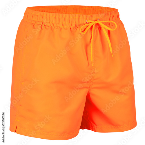 Orange men shorts for swimming isolated on white background